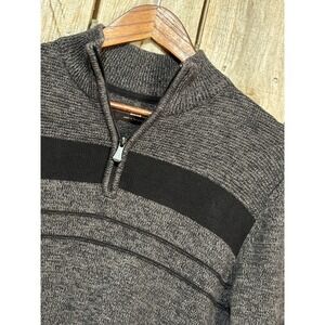 Method Mens Quarter Zip Pullover Sweater Gray Black Stripe Mock Neck Medium